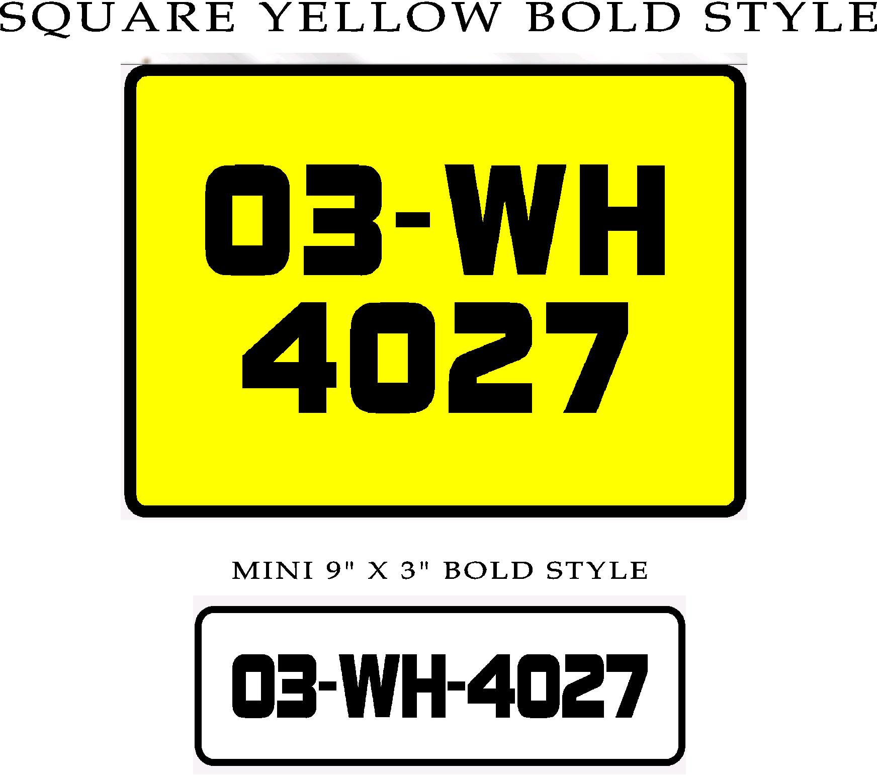 BOLD Style Number Plate 1 9X3 white 1 SQUARE yellow